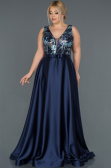 Robe de Soirée Grande Taille Longue Satin Bleu Marine ABU1149