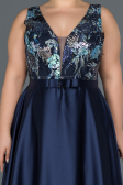 Robe de Soirée Grande Taille Longue Satin Bleu Marine ABU1149
