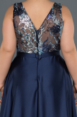Robe de Soirée Grande Taille Longue Satin Bleu Marine ABU1149