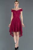 Robe de Soirée Lacé Devant Court Dos Long Prune ABO018