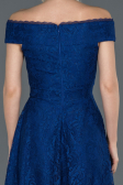 Robe de Soirée Lacé Devant Court Dos Long Bleu Saxe ABO018