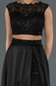 Robe de Soirée Longue Satin Noir ABU1286