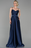 Robe de Soirée Longue Satin Bleu Marine ABU1601