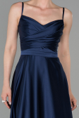 Robe de Soirée Longue Satin Bleu Marine ABU1601