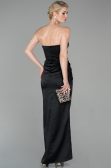 Robe Queue de Poisson Longue Satin Noir ABU1609
