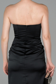 Robe Queue de Poisson Longue Satin Noir ABU1609