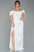 Robe de Soirée Grande Taille Satin Longue Blanc ABU1626