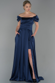 Robe de Soirée Longue Satin Bleu Marine ABU1716