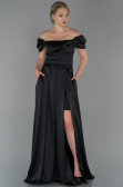 Robe de Soirée Longue Satin Noir ABU1716