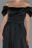 Robe de Soirée Longue Satin Noir ABU1716
