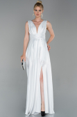 Robe de Soirée Longue Satin Blanc ABU1737
