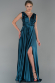 Robe de Soirée Longue Satin Vert Pétrole ABU1737
