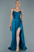 Robe de Soirée Longue Satin Vert Pétrole ABU1843