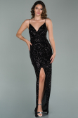 Robe de Soirée Longue Squameuse Noir ABU1880