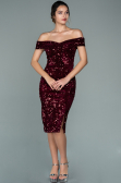 Robe de Cérémonie Courte Velours à Paillettes Rouge Bordeaux ABK1130