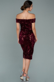 Robe de Cérémonie Courte Velours à Paillettes Rouge Bordeaux ABK1130