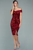 Robe de Cérémonie Courte Velours à Paillettes Rouge ABK1130