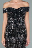 Robe de Cérémonie Courte Velours à Paillettes Noir-Argent ABK1130