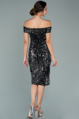 Robe de Cérémonie Courte Velours à Paillettes Noir-Argent ABK1130