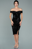 Robe de Cérémonie Courte Velours à Paillettes Noir ABK1130