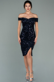 Robe de Cérémonie Courte Velours à Paillettes Bleu Marine ABK1130