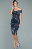 Robe de Cérémonie Courte Velours à Paillettes Indigo ABK1130
