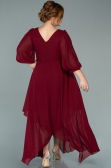 Robe Grande Taille Midi Mousseline Rouge Bordeaux ABK1083