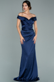 Robe de Soirée Longue Satin Bleu Marine ABU1943