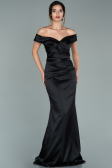 Robe de Soirée Longue Satin Noir ABU1943