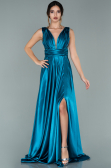 Robe De Soirée Satin Longue Bleu Pétrole ABU1737