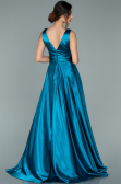 Robe De Soirée Satin Longue Bleu Pétrole ABU1737