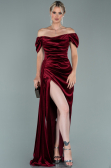 Robe de Soirée Longue Velours Rouge Bordeaux ABU1990
