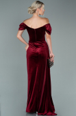 Robe de Soirée Longue Velours Rouge Bordeaux ABU1990
