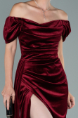 Robe de Soirée Longue Velours Rouge Bordeaux ABU1990