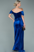 Robe de Soirée Longue Velours Bleu Saxe ABU1990
