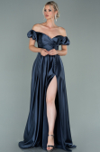 Robe De Soirée Satin Longue Anthracite ABU1840