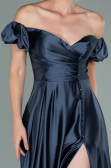 Robe De Soirée Satin Longue Anthracite ABU1840