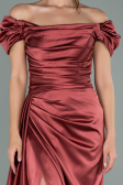 Robe De Fiançaille Satin Longue Bleu Marine ABU1606