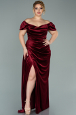 Robe Grande Taille Longue Velours Rouge Bordeaux ABU1991