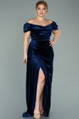 Robe Grande Taille Longue Velours Bleu Marine ABU1991