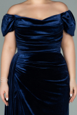 Robe Grande Taille Longue Velours Bleu Marine ABU1991