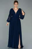 Robe Grande Taille Longue Mousseline Bleu Marine ABU1988