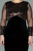 Robe de Soirée Grande Taille Courte Velours à Paillettes Cuivre ABK1152