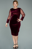 Robe de Soirée Grande Taille Courte Velours à Paillettes Rouge Bordeaux ABK1152