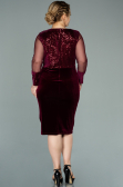Robe de Soirée Grande Taille Courte Velours à Paillettes Rouge Bordeaux ABK1152