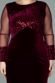 Robe de Soirée Grande Taille Courte Velours à Paillettes Rouge Bordeaux ABK1152
