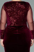 Robe de Soirée Grande Taille Courte Velours à Paillettes Rouge Bordeaux ABK1152