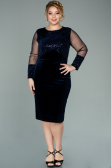 Robe de Soirée Grande Taille Courte Velours à Paillettes Bleu Marine ABK1152