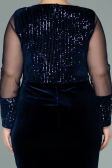 Robe de Soirée Grande Taille Courte Velours à Paillettes Bleu Marine ABK1152