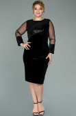 Robe de Soirée Grande Taille Courte Velours à Paillettes Noir ABK1152